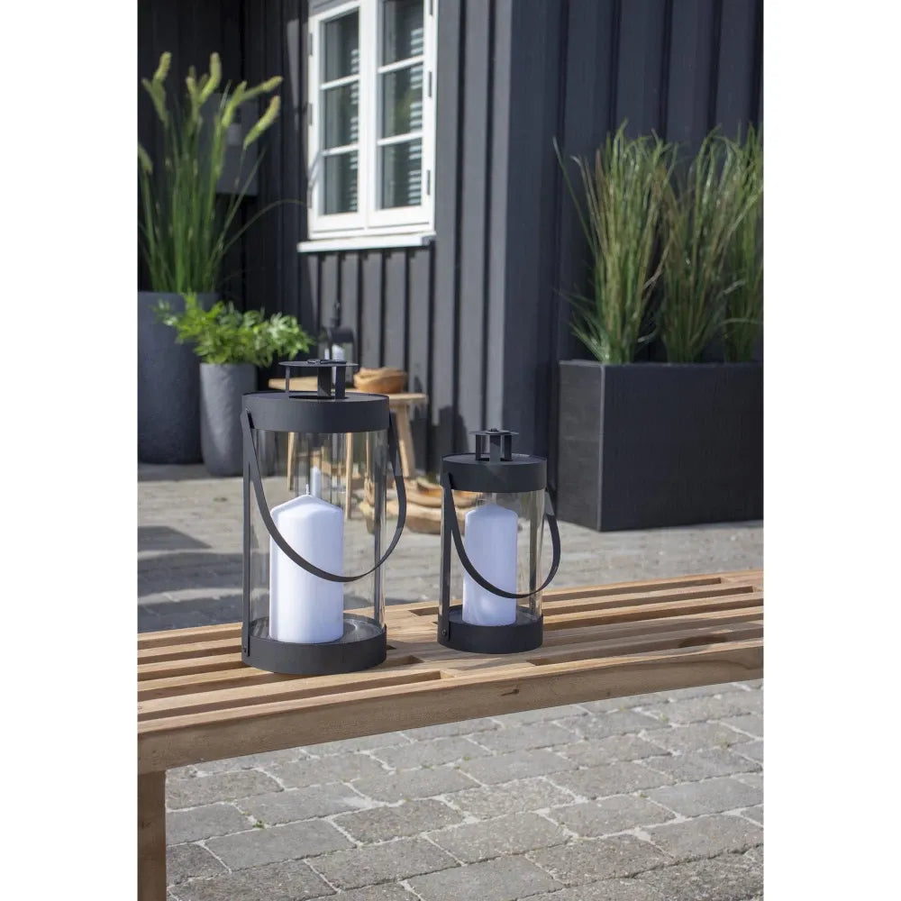 Set 2 felinare din Metal/Sticla Negru/Transparent H24/32xD12/15cm Bondi