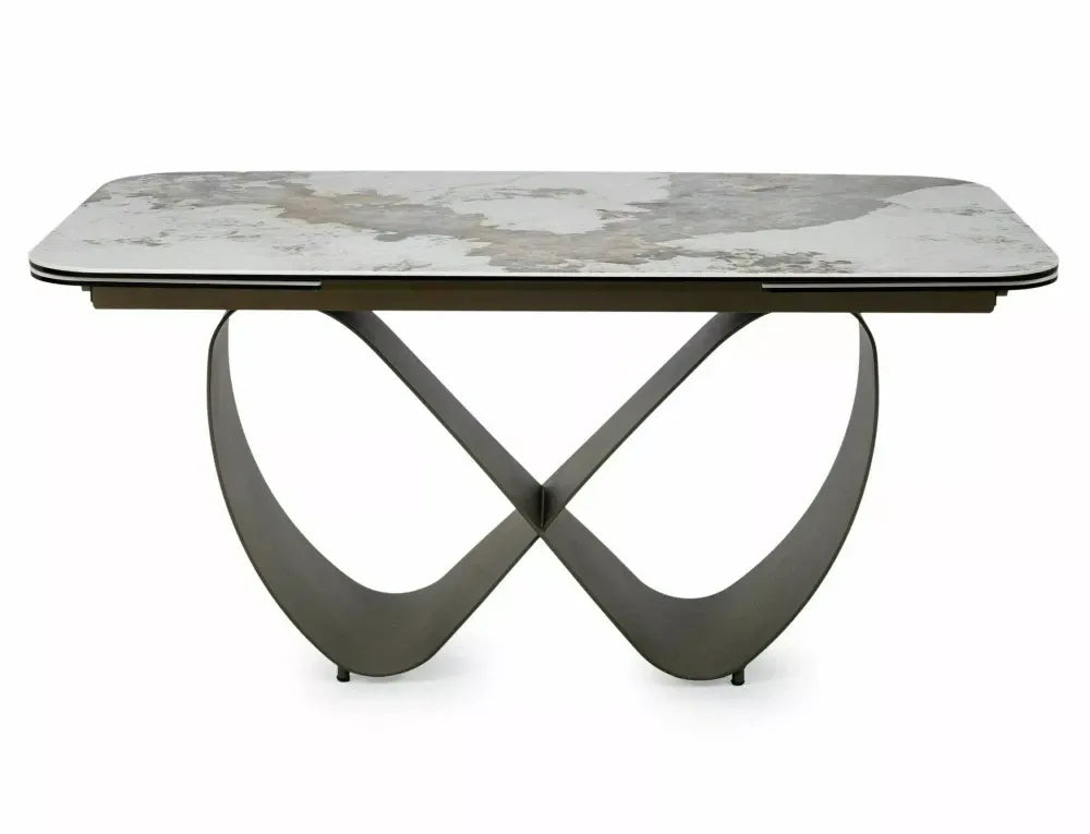 Masa extensibila din Metal Cupru si Sticla securizata+Ceramica Alb lucios cu efect de marmura L160-240xH76cm Infinity