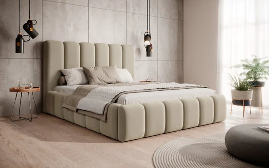 Pat 180 x 200 tapitat cu Catifea Monolith Bej Arden