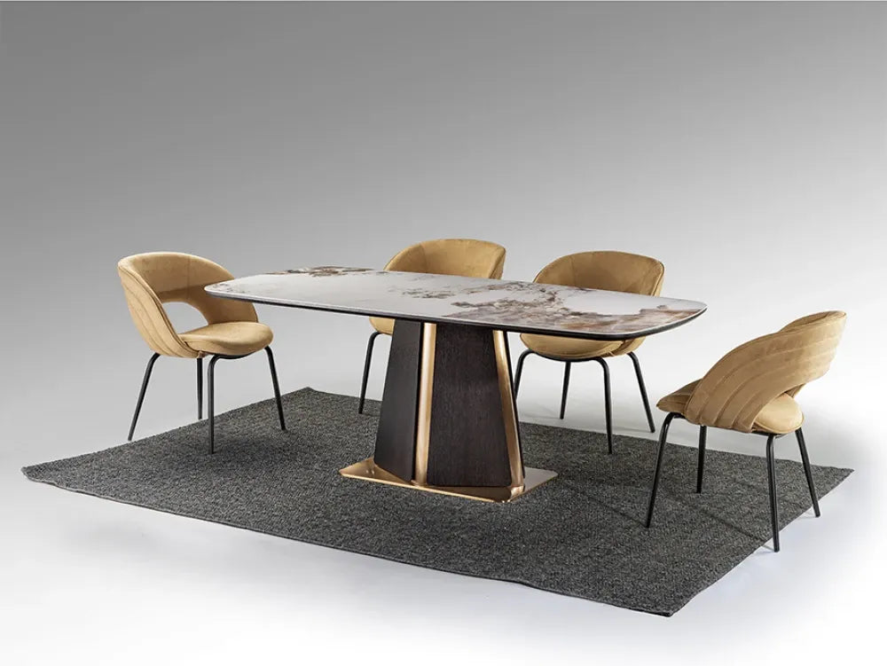 Masa din MDF/Otel inoxidabil Rosegold/Maro si Portelan Multicolor L200xH76cm Luca
