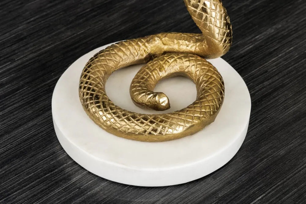 Masuta laterala din Marmura Alb si Metal Auriu L28xH63cm Wildlife cobra