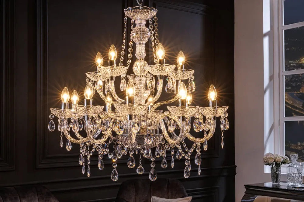Candelabru din Metal Argintiu si Acrilic Transparent D80xH75cm Diamonds