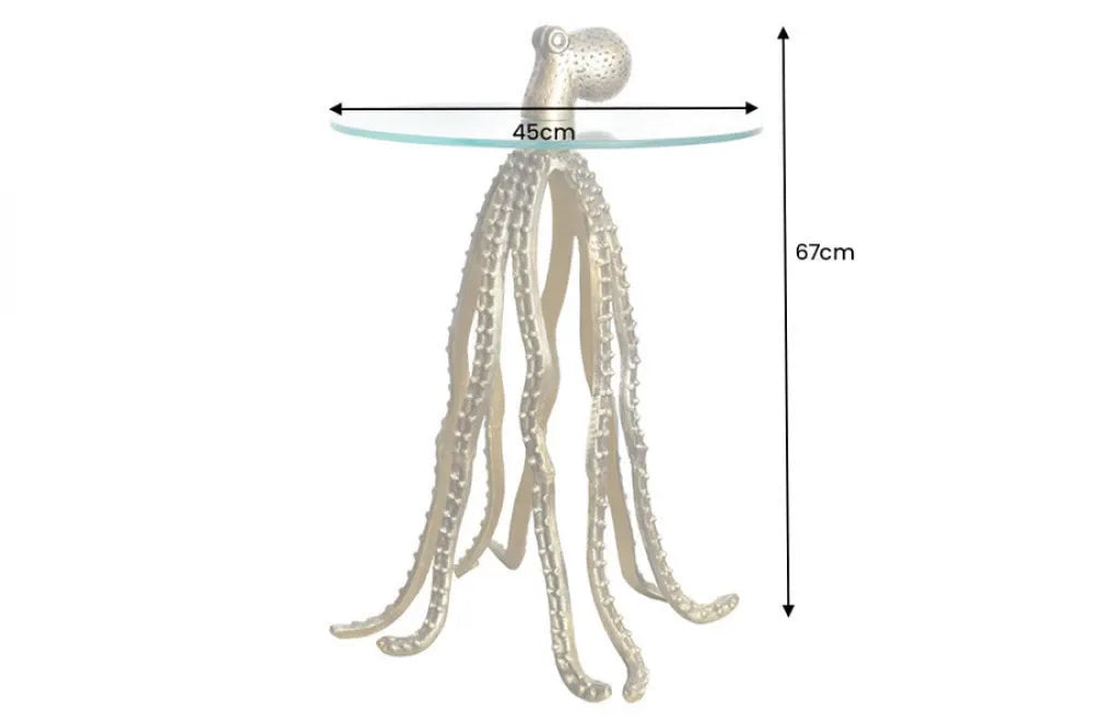 Masuta laterala din Sticla securizata Transparent si Metal Auriu L45xH67cm Wildlife octopus
