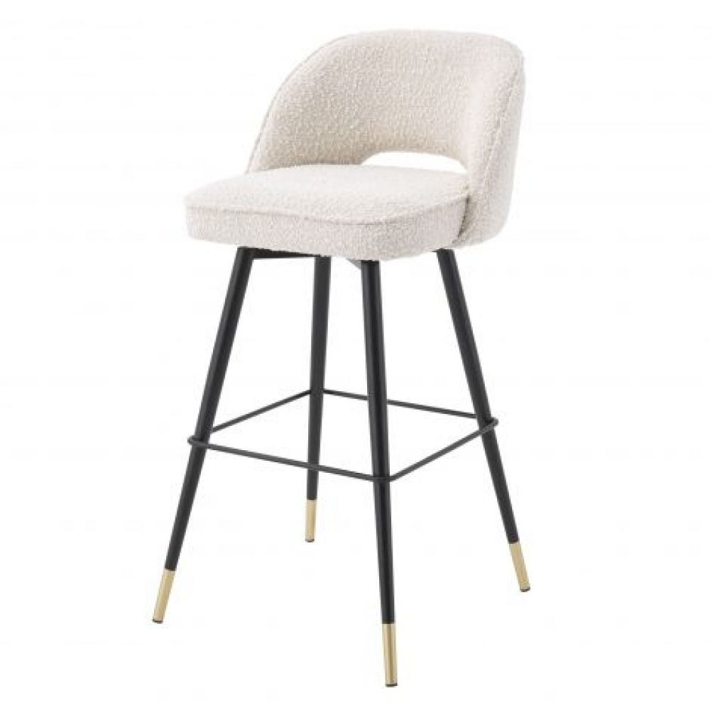 Set 2 scaune de bar rotative tapitat cu Boucle Crem cu picioare din Metal Negru/Auriu H103xL51xA52cm Cliff