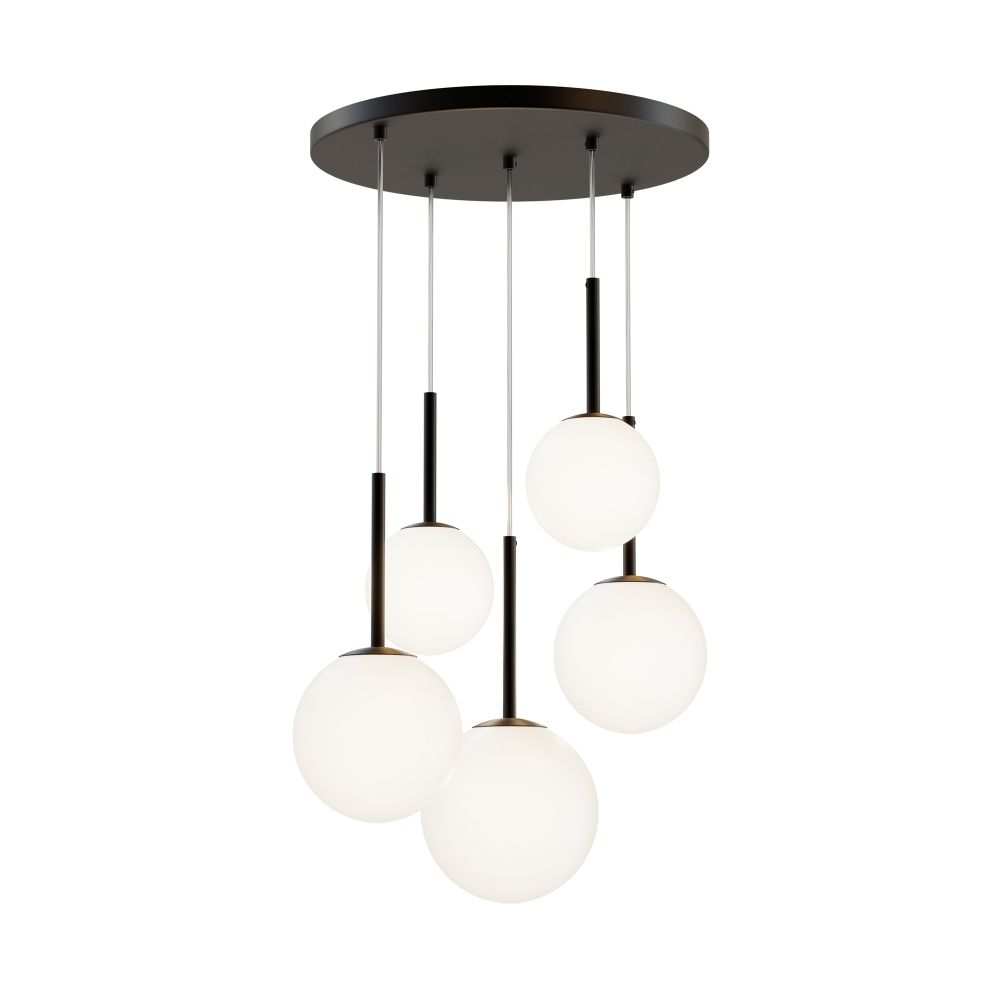 Lustra din Metal si Sticla Negru mat/Alb cu 5 becuri E14 40W D45xH180cm Basic form