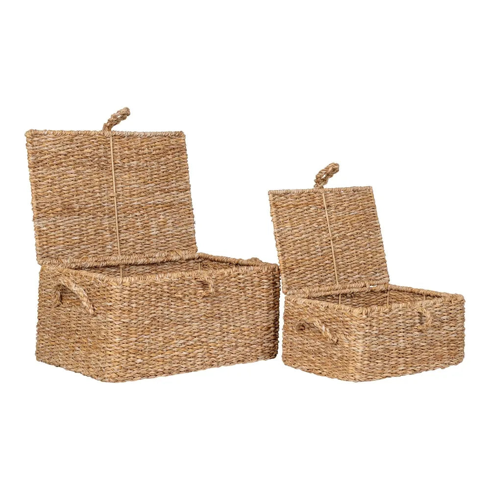 Set 2 cutii depozitare impletite natural Maro H15/20xL22/28cm Bogra