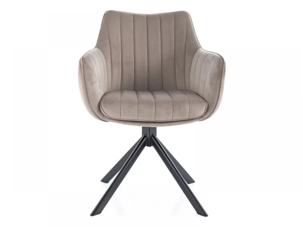 Scaun rotativ tapitat cu Catifea Bej cu picioare din Metal Negru H86xL61xA58cm Azalia