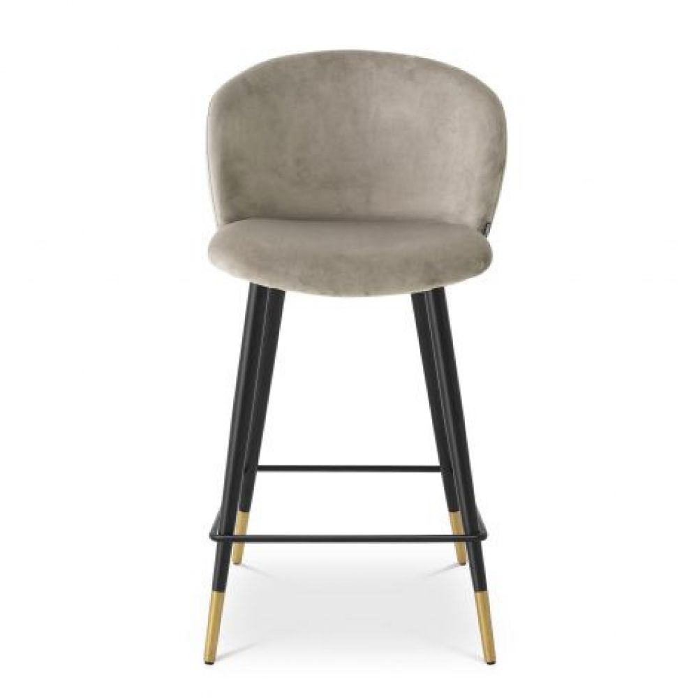 Scaun de insula tapitat cu Catifea Bej cu picioare din Metal Negru/Auriu H93xL51xA54cm Volante