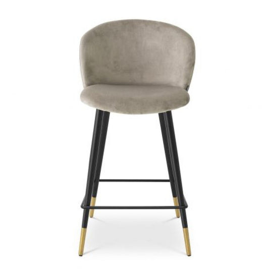 Scaun de insula tapitat cu Catifea Bej cu picioare din Metal Negru/Auriu H93xL51xA54cm Volante