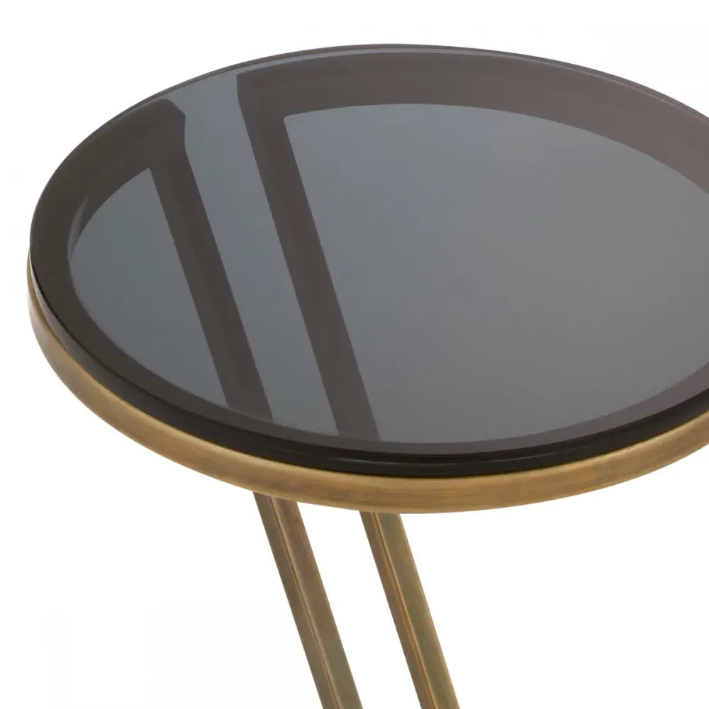 Masuta laterala Rotunda din Otel inoxidabil Alama si Sticla Negru D36xH60cm Falcone Eichholtz