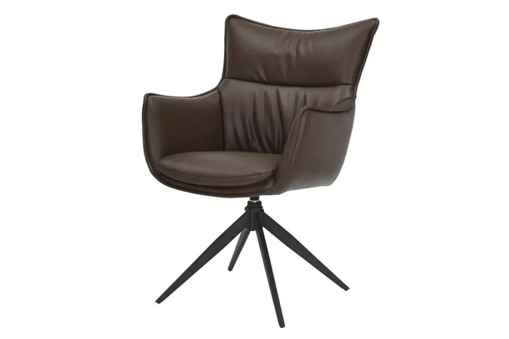 Set 2 scaune rotative tapitat cu Piele artificiala Maro si picioare din Metal Negru H92xL60xA64cm VOGUE
