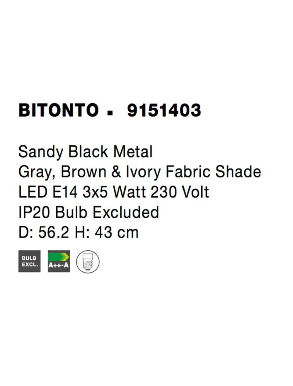 Pendul structura din Metal Negru si abajur din Textil Multicolor H43xL56.20cm IP20 BITONTO