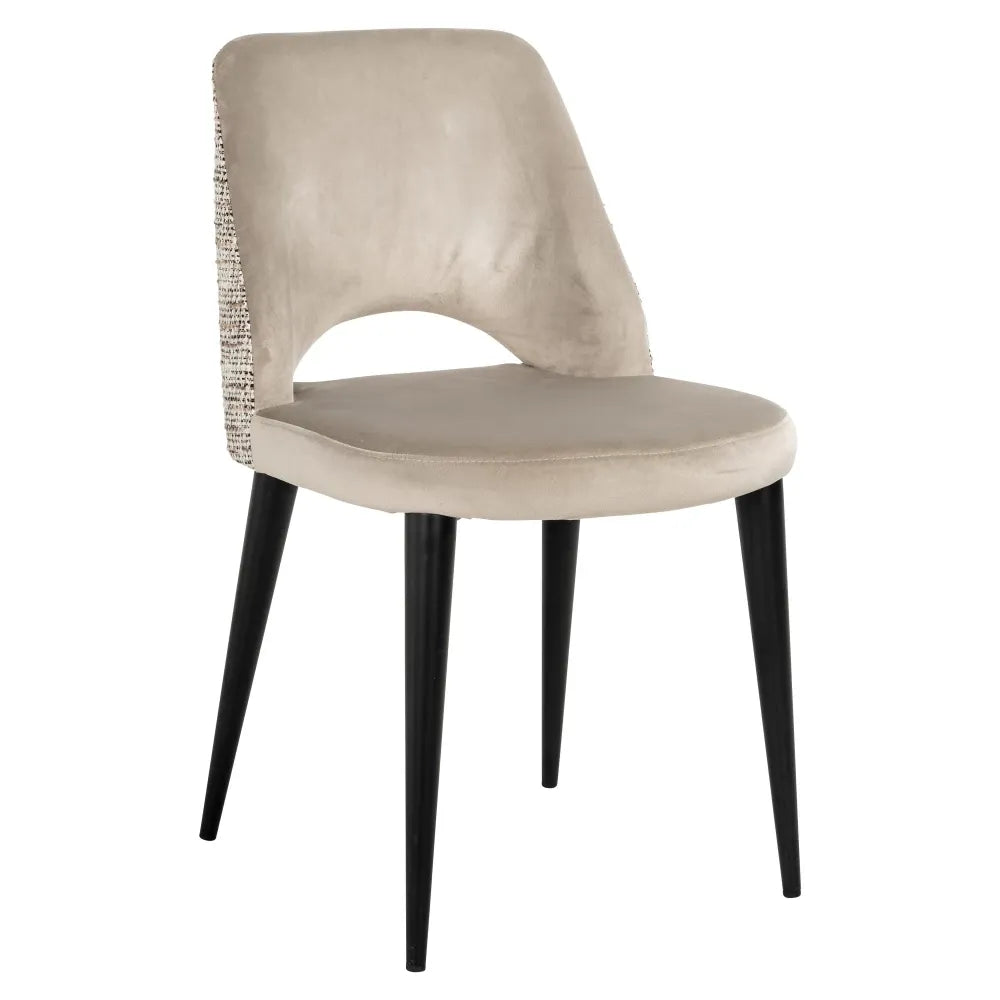 Scaun tapitat cu Catifea/Stofa Gri/Bej cu picioare din Metal Negru H85.5xL48xA62cm Tabitha Richmond Interiors
