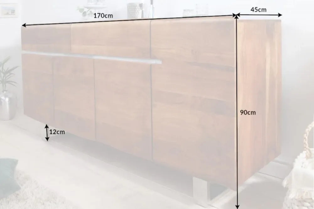 Comoda din Lemn masiv de salcam si Otel inoxidabil Maro /Argintiu Mammut L170xH90cm