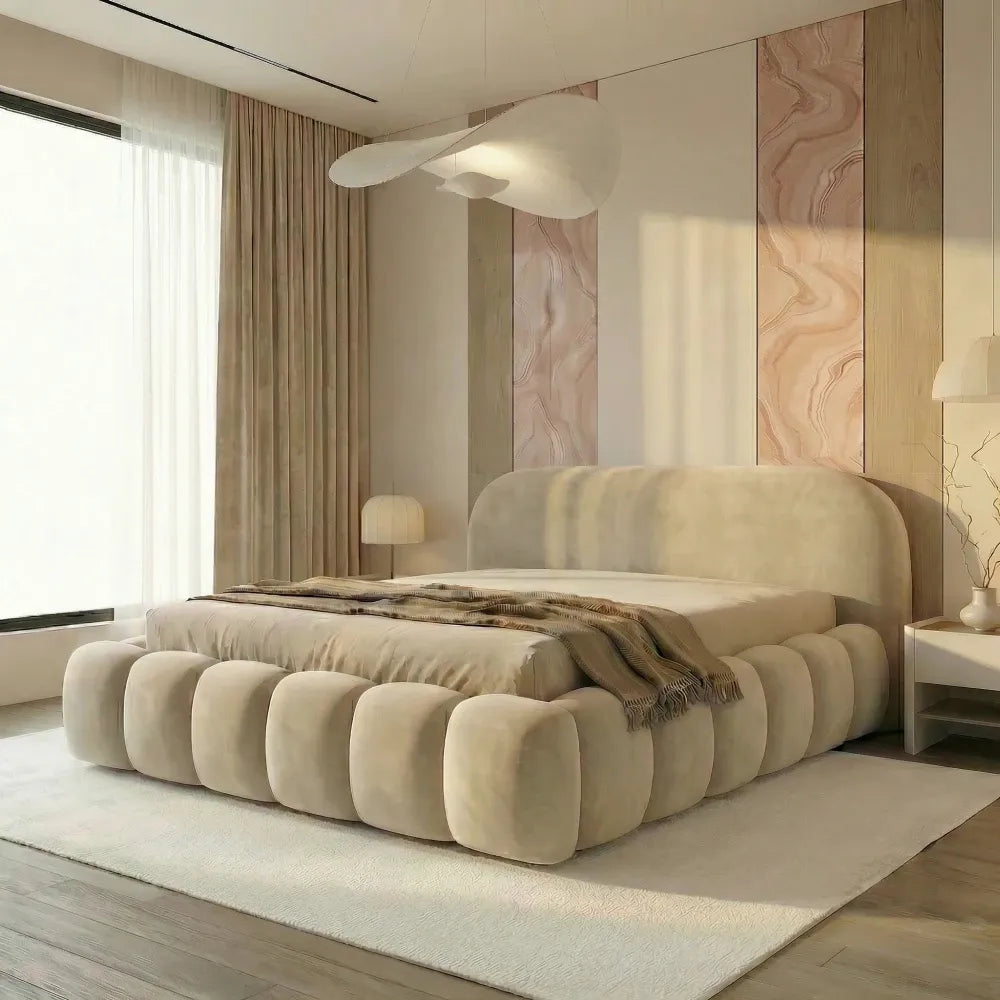 Pat tapitat cu material catifea Bej 200 x 200 Orlando slim
