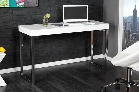 Birou din MDF Alb lucios si Metal Argintiu L120xH75cm White
