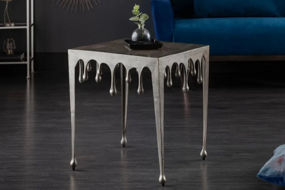 Masuta laterala Patrata din Metal Argintiu L46xH50cm Liquid L