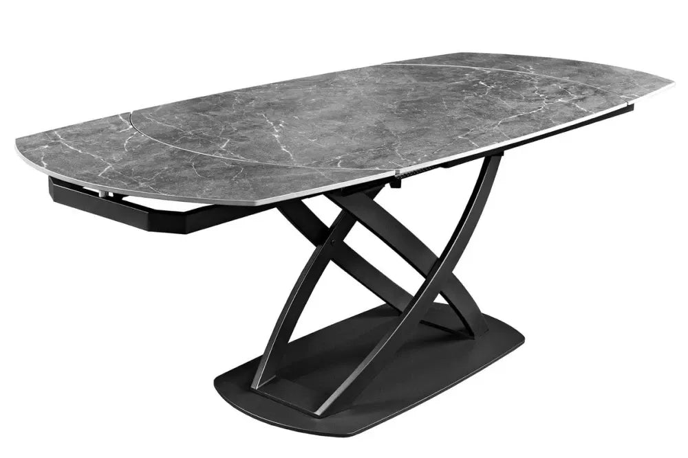 Masa extensibila din Ceramica Gri si Metal Negru L130-190xH75cm Inception