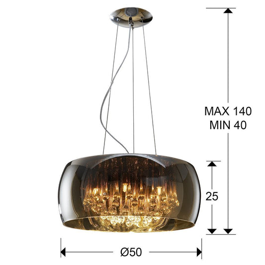 Lustra rotunda cu inaltime reglabila din Sticla Negru cu 6 becuri D50xH140cm Argos