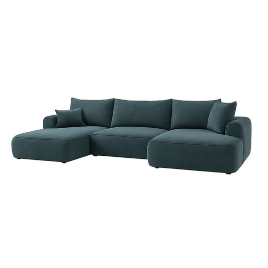 Coltar extensibil catifea vogue albastru cu lada depozitare Nubio III 364x159cm