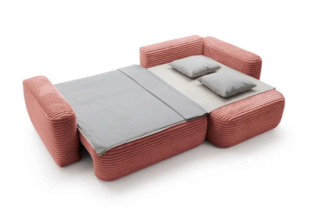 Coltar extensibil tapitat cu Corduroy Roz cu lada depozitare Billy