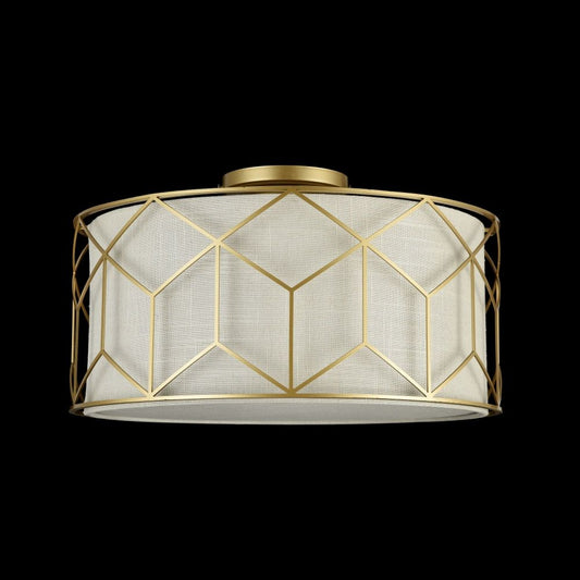 Plafoniera Rotunda din Textil si Metal Bej/Auriu Messina D43xH24cm