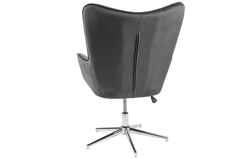 Scaun pivotant cu inaltime reglabila tapitat cu Catifea Gri cu picioare din Metal Argintiu H100-110xL72xA80cm Lounger