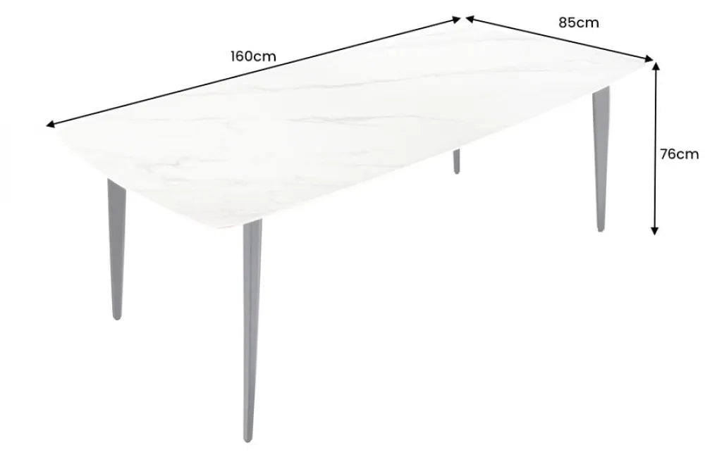 Masa din Ceramica Alb cu efect de marmura si Metal Negru L160xH76cm Milano