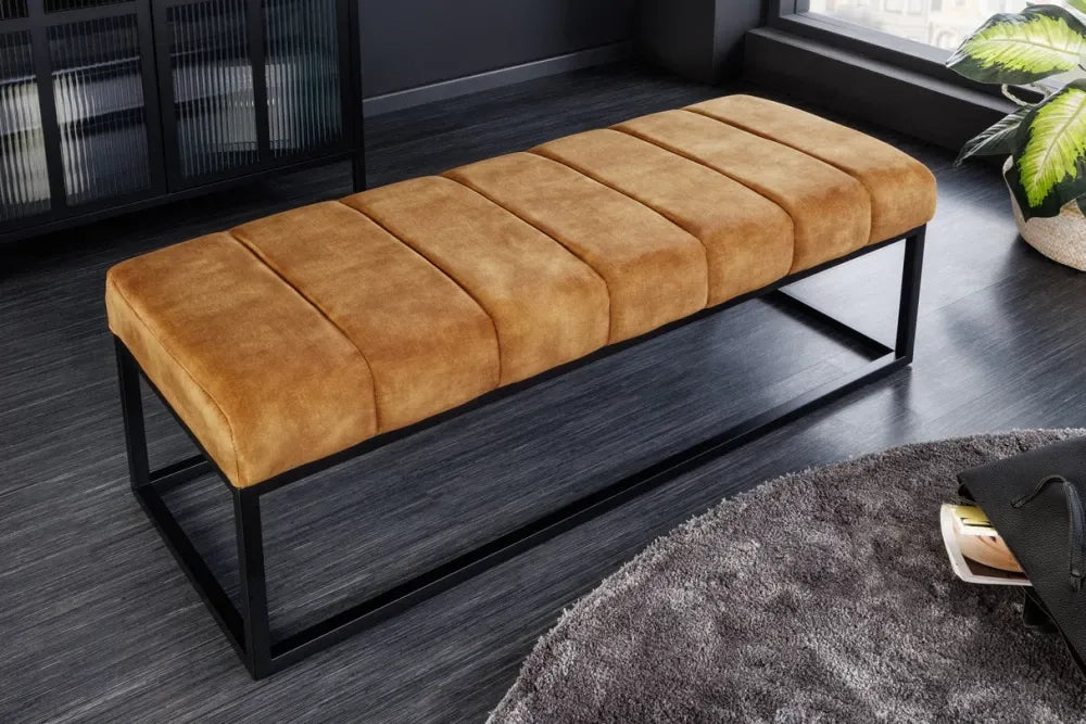 Bancheta din Metal Negru si Catifea Galben H40xL108cm Petit beaute