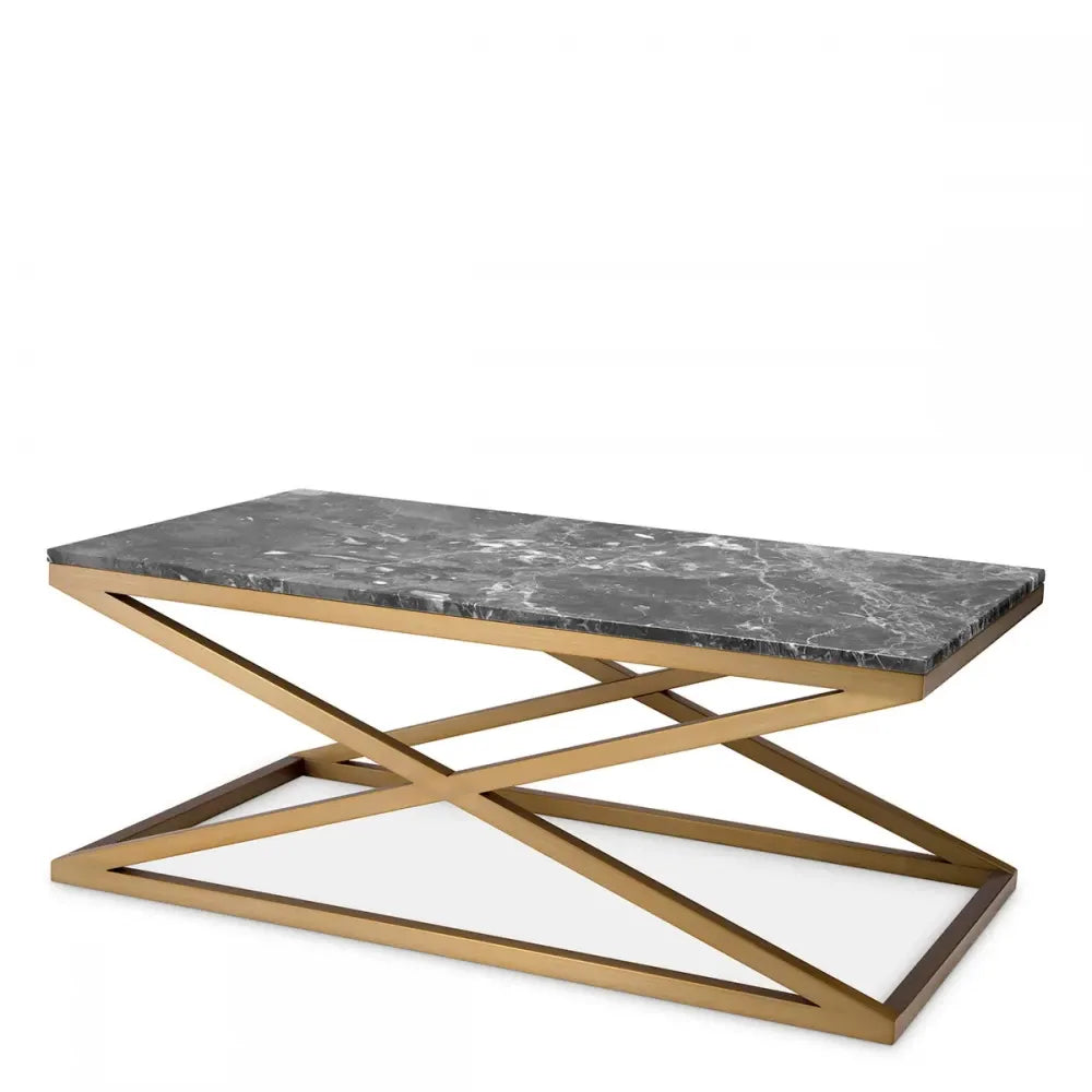 Masuta de cafea Dreptunghiulara din Otel inoxidabil Alama si Marmura Gri L120xl70cm Criss Cross Eichholtz