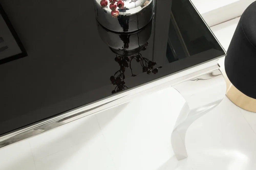 Consola din Sticla securizata Negru si Otel inoxidabil Argintiu L144xH75cm MODERN BAROCK