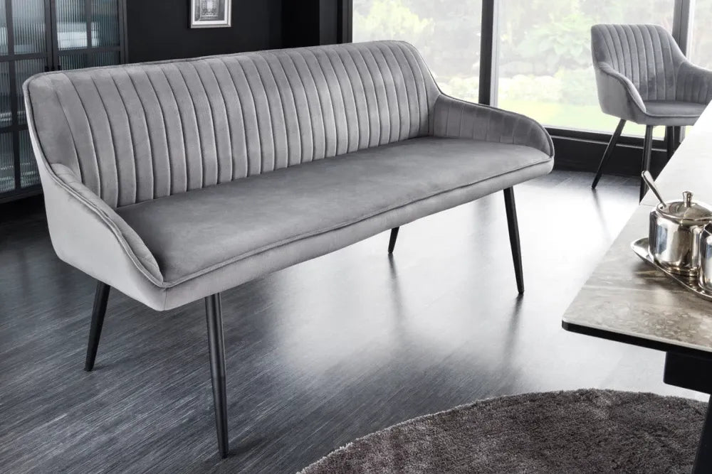 Banca din Metal Negru si Catifea Gri H82xL160cm Turin