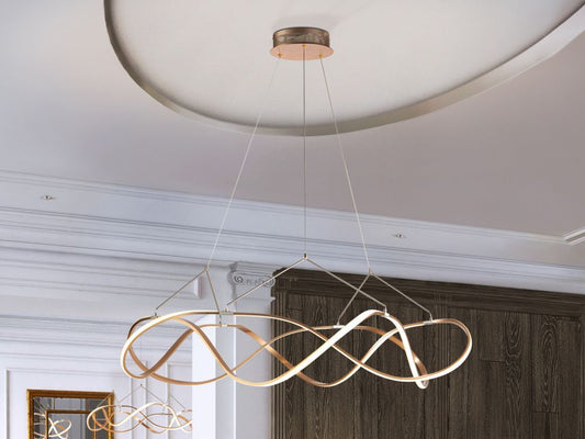 Lustra rotunda cu inaltime reglabila din Aluminiu Auriu cu LED D110xH130cm Molly