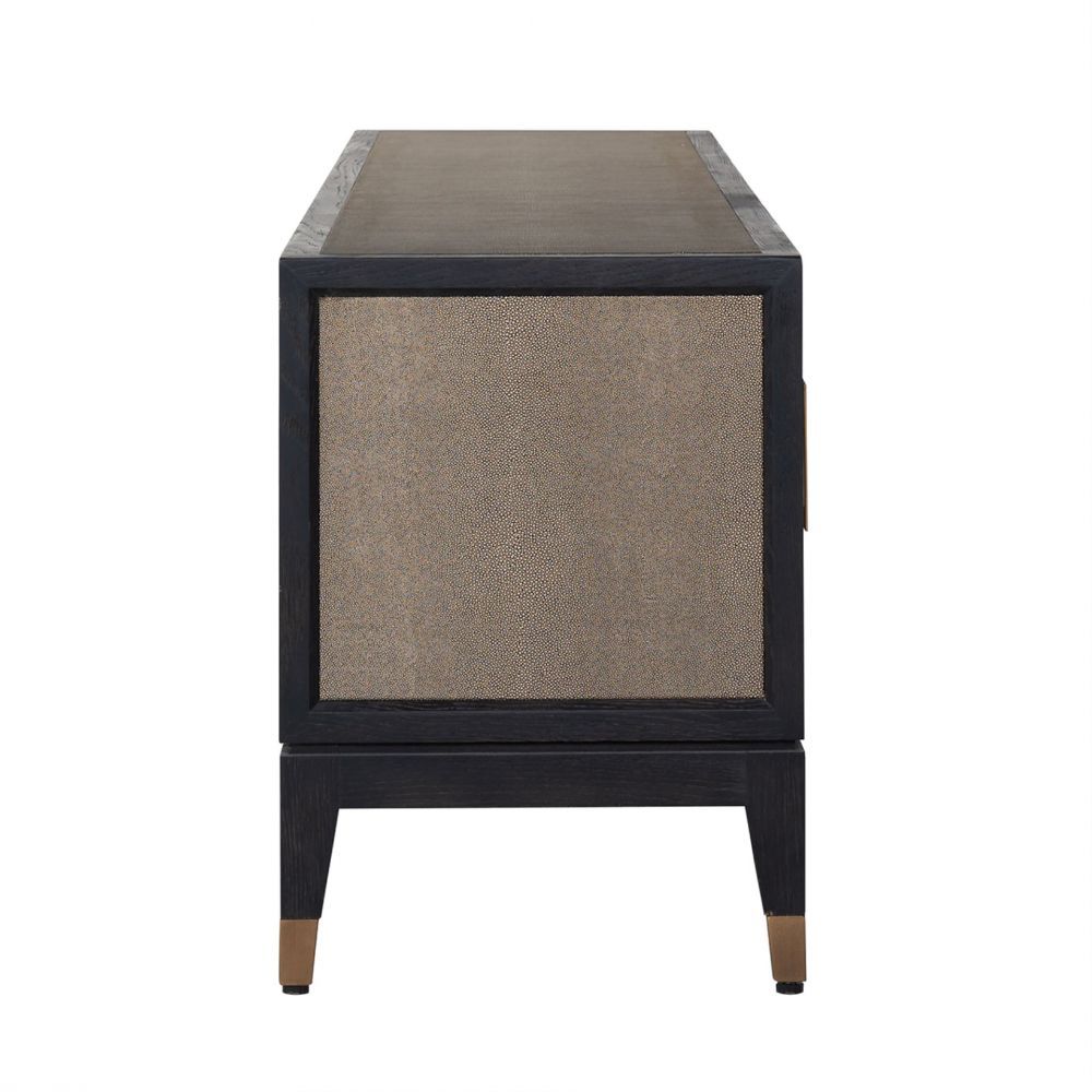Comoda din piele ecologica si Lemn masiv de stejar Bej/Negru Bloomingville L185xH55cm Richmond Interiors
