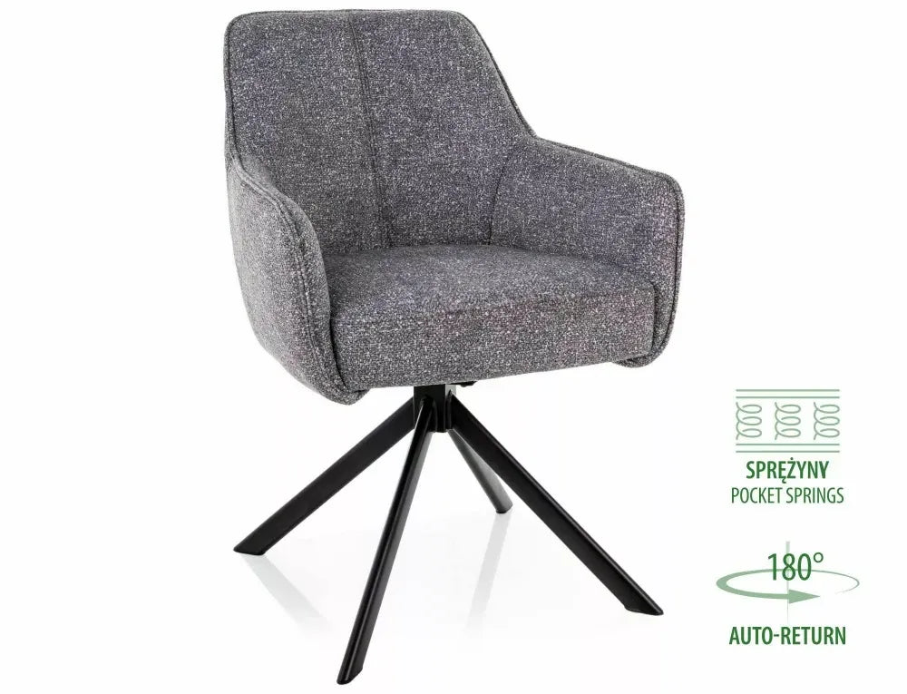 Scaun rotativ din Stofa Gri si Metal Negru H83xL55xA62cm Notti