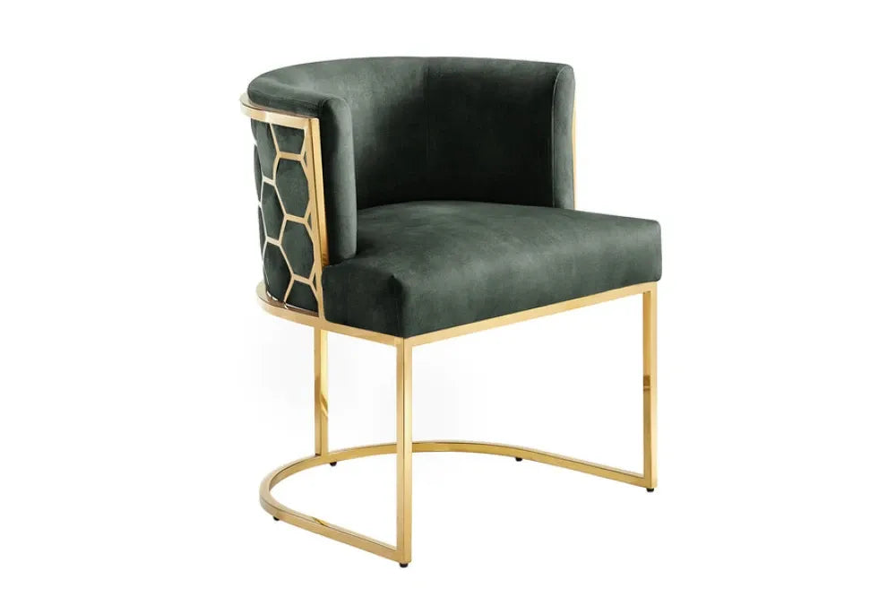 Scaun tapitat cu Catifea Verde si picioare din Otel inoxidabil Auriu H74xL64xA56cm ELEGANCE