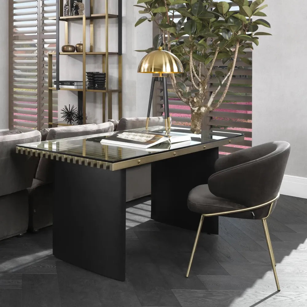 Scaun cu brate din Catifea si Metal Gri inchis/Alama H81xL60xA64cm Eichholtz Kinley