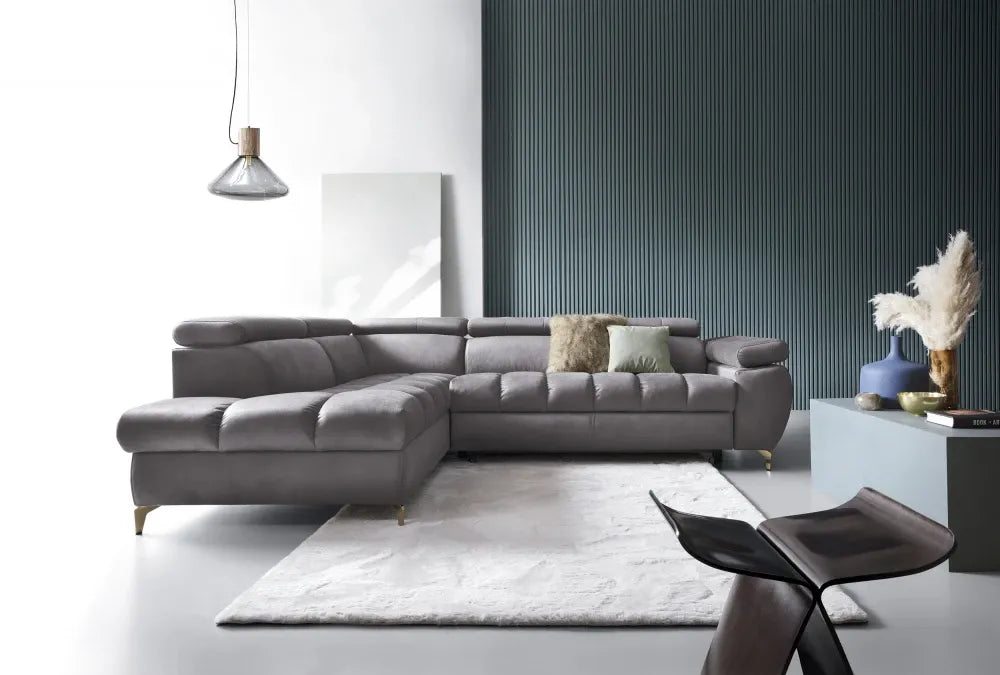 Coltar extensibil cu spatiu depozitare din Stofa Gri Lugano II