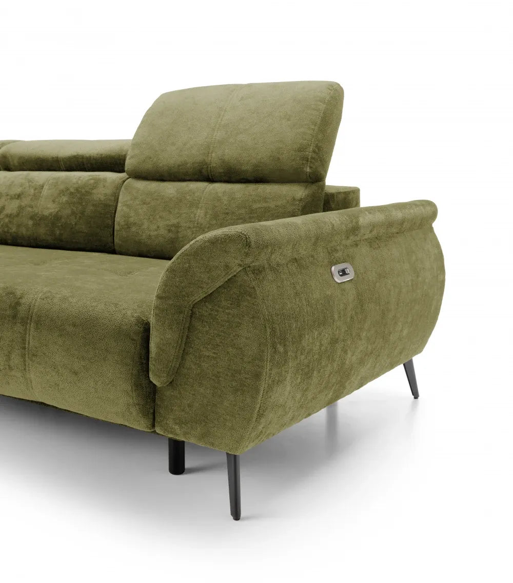Coltar extensibil electric tapitat cu Chenille Verde cu lada depozitare Genova II