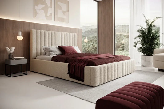 Pat 200 x 200 tapitat cu Stofa boucle Now or never Crem Vetra