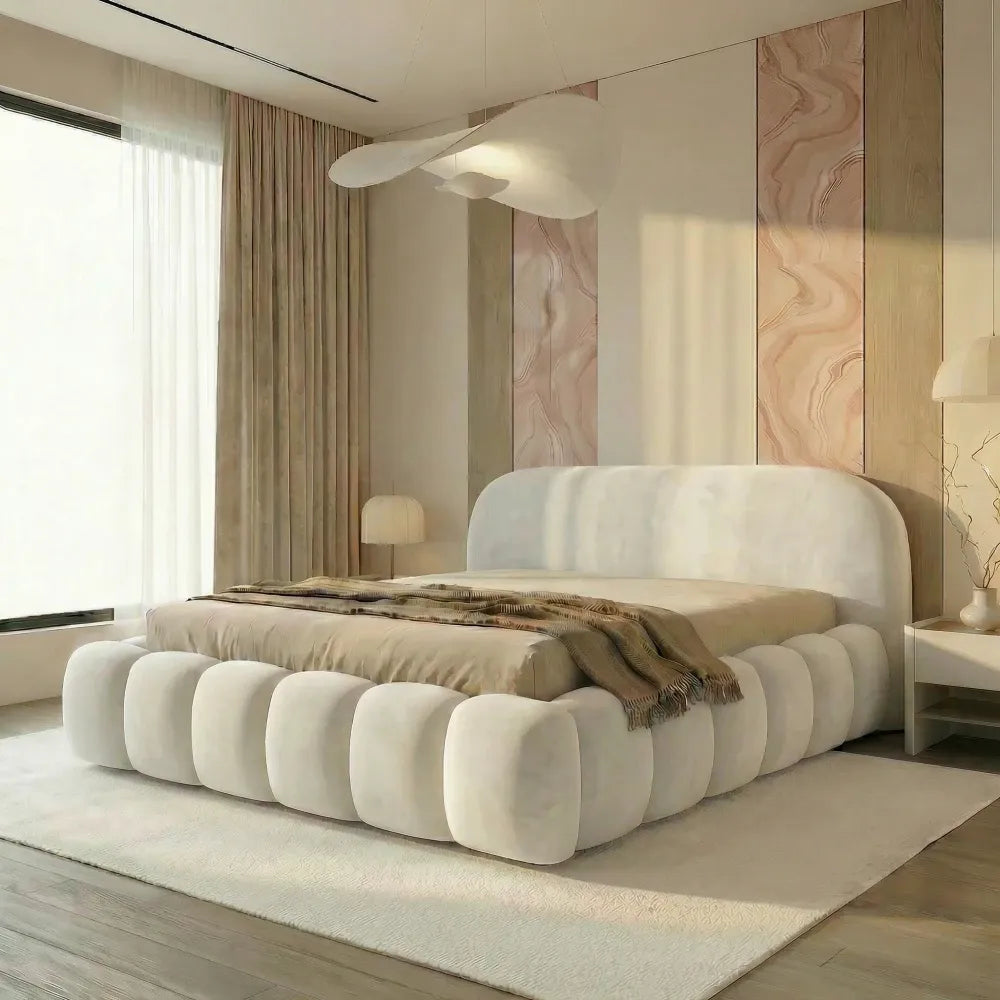 Pat tapitat cu material catifea Crem 140 x 200 Orlando slim