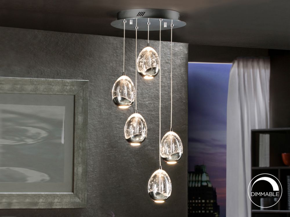 Lustra rotunda cu inaltime reglabila din Sticla Transparent cu LED  D30xH150cm Rocio