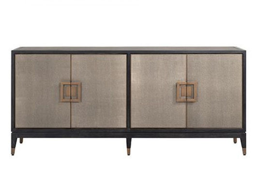 Comoda din piele ecologica si Lemn masiv de stejar Bej/Negru Bloomingville L193xH86cm Richmond Interiors