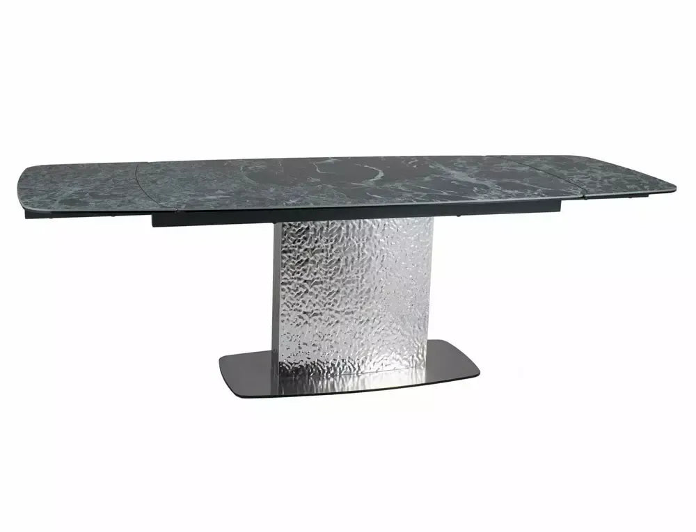 Masa Dreptunghiulara de 12 persoane din Sticla securizata+Ceramica Verde Alpi si Metal Argintiu L160-240xH76cm Moncler