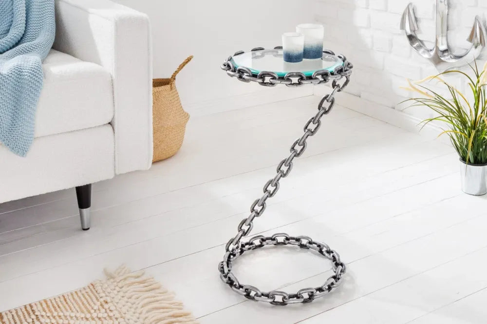 Masuta laterala din Sticla securizata Transparent si Metal Argintiu L33xH55cm Chain