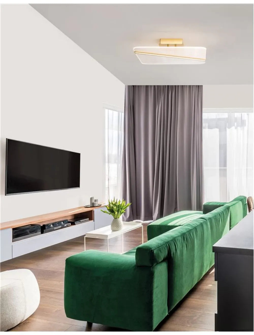 Plafoniera structura din Aluminiu Auriu si abajur din Acrilic Transparent H11.5xL50cm IP20 34W 2162lm 3000k JERTUNA
