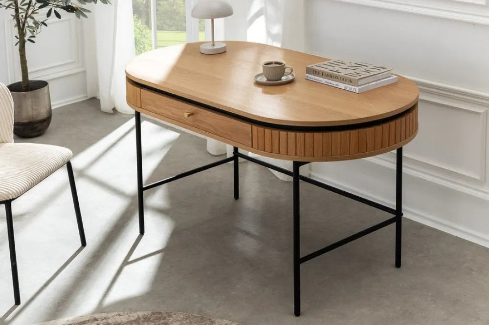 Birou din MDF/Furnir de stejar Maro si Metal Negru L120xH76cm ATELIER