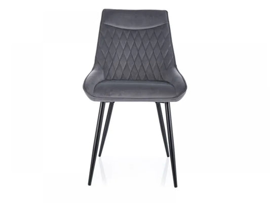 Set 2 scaune tapitat cu Catifea Gri cu picioare din Metal Negru H88xL45xA44cm Agat