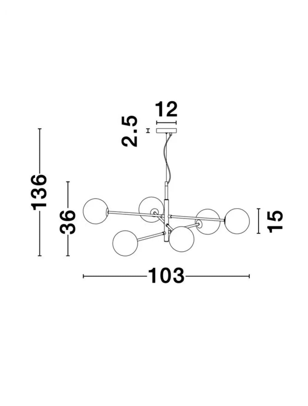 Lustra structura din Metal Negru/Auriu si abajur din Sticla Alb H136xL103cm IP20 VITRA
