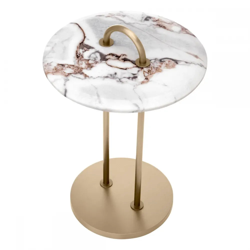 Masuta laterala Rotunda din Otel inoxidabil Alama si Marmura Alb D38.5xH58cm Zappa Eichholtz